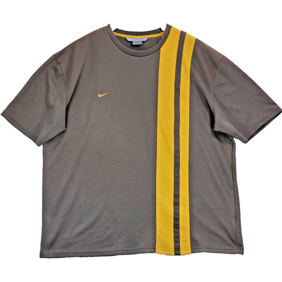 Nike Vintage Men's Shirt Brown and Yellow Stripe Soccer 90s Y2K Size XXL Top - Picture 1 of 9